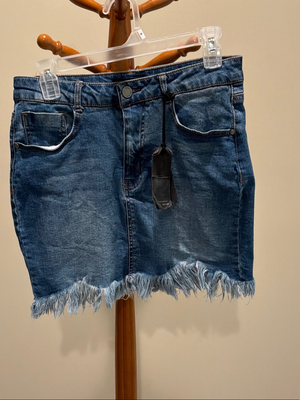 Black Label Blue Denim Frayed Hem Mini Skirt size L